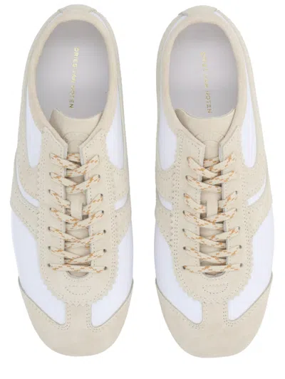 Dries Van Noten White Nappa Leather Sneakers With Suede Details