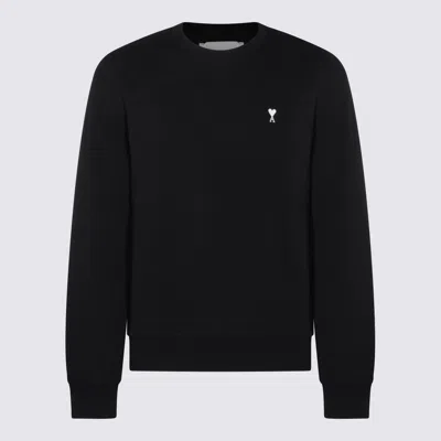 Ami Alexandre Mattiussi Ami Paris Embroidered Crew Neck Sweater With Ribbed Trims In Black