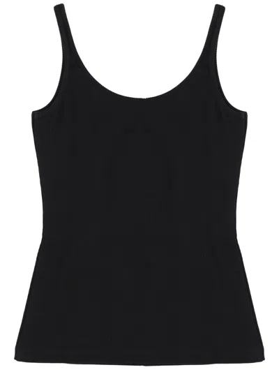 Off-white Stretch Cotton Tank Top Scoop Neckline In Black