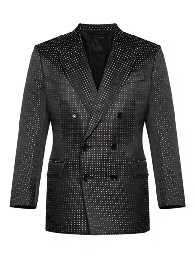 Tom Ford Double-breasted Dotted Jacket In Black