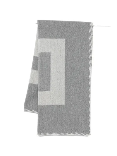 Givenchy Large Scarf Contrasting Border Geometric Pattern In Gray