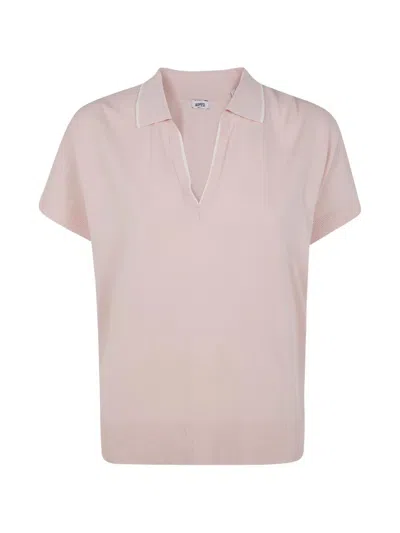 Aspesi V-neck Sweater With Collar In Pure Cotton Yarn In Pink