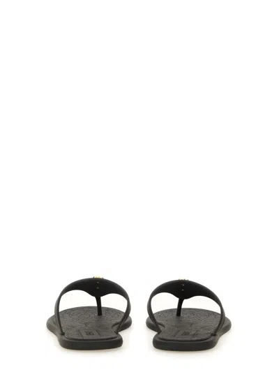 Versace Flat Sole Open Toe Sandals With Medusa Motif In Black