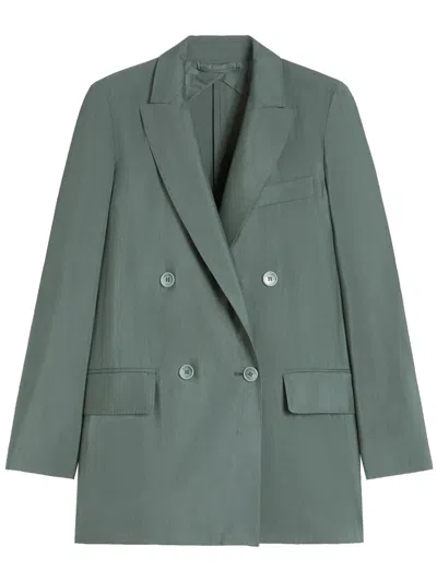 Max Mara Double-breasted Linen Blazer With Pointed Lapels In Green