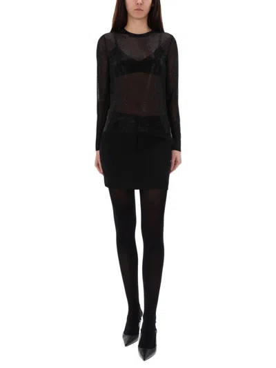 Michael Kors Embellished Mesh Long-sleeve Top In Black