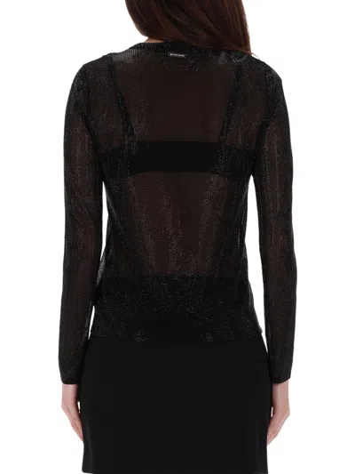 Michael Kors Embellished Mesh Long-sleeve Top In Black