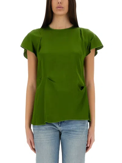 Victoria Beckham Draped Pleated Detail Top In Algae In Multi