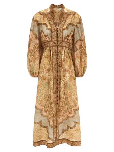 Zimmermann Wanderlust Multicolor Long Dress With V Neck And All-over Paisley Motif In Linen Woman