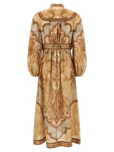 Zimmermann Wanderlust Multicolor Long Dress With V Neck And All-over Paisley Motif In Linen Woman