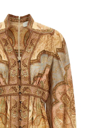 Zimmermann Wanderlust Multicolor Long Dress With V Neck And All-over Paisley Motif In Linen Woman