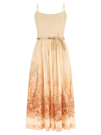 Zimmermann Wanderlust Corset Midi Dress Cream In Neutral