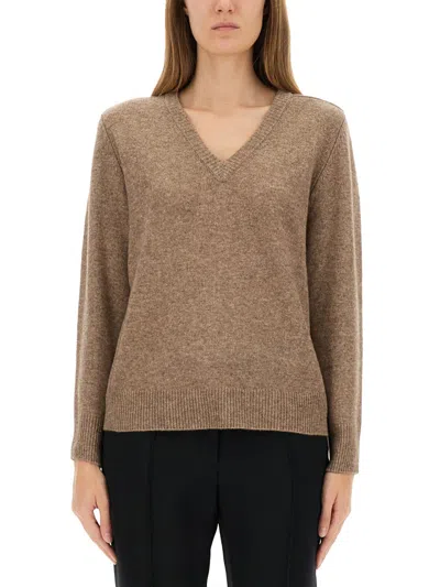 Aspesi Wool-blend Sweater With V-neck In Brown