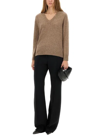 Aspesi Wool-blend Sweater With V-neck In Brown