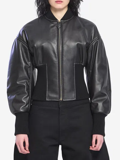 Alaïa Womens Noir Alaia Cinched Leather Bomber Jacket In Black