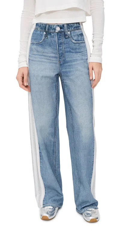Rag & Bone Miramar Side Stripe Wide Leg Cotton Terry Sweatpant Jeans In Green