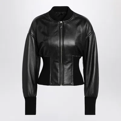 Alaïa Womens Noir Alaia Cinched Leather Bomber Jacket In Black