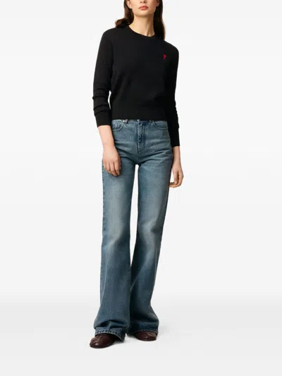Ami Alexandre Mattiussi Classic Crew Neck Sweater With Embroidered Heart Detail In Blue