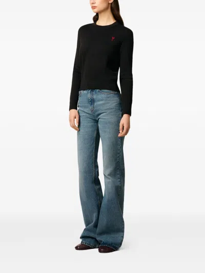 Ami Alexandre Mattiussi Classic Crew Neck Sweater With Embroidered Heart Detail In Blue