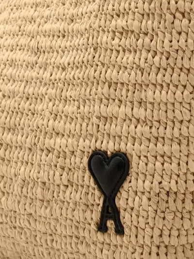 Ami Alexandre Mattiussi Ami Paris Women Ami De Coeur Raffia Shoulder Bag In Brown