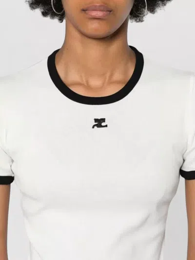 Courrèges Courreges Women Cotton T-shirt With Contrasting Profiles In White