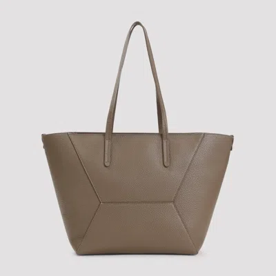 Brunello Cucinelli Mud Brown Grained Leather Duo Medium Bag In Brown