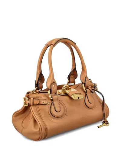 Chloé Paddington Brown Handbag With Two Top Handles And Padlock On The Front In Leather Woman In Multi