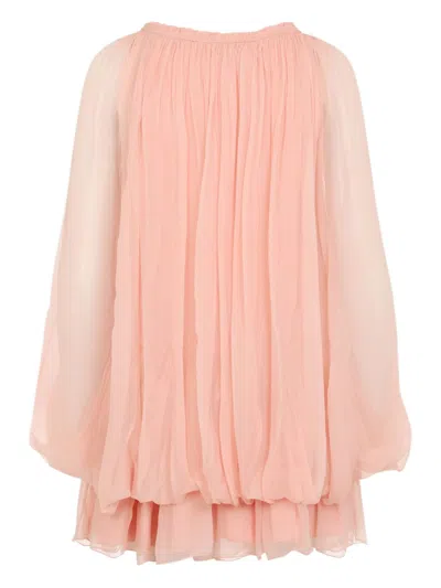 Chloé Women Pink Mini Dress With Drawstring On The Front And Cape Design In Silk Woman In Neutral