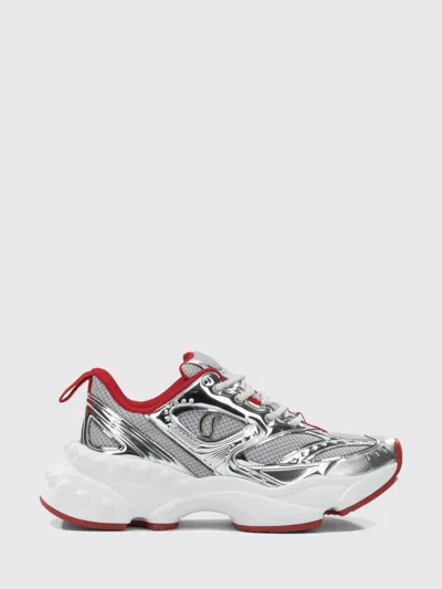 Christian Louboutin So Flo Metallic Leather-trimmed Mesh Sneakers In Silver