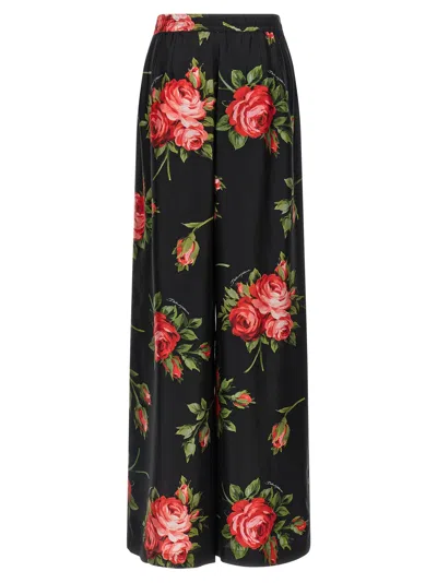 Dolce & Gabbana Women Wide-leg Pants With A Rose Bouquet Print In Black