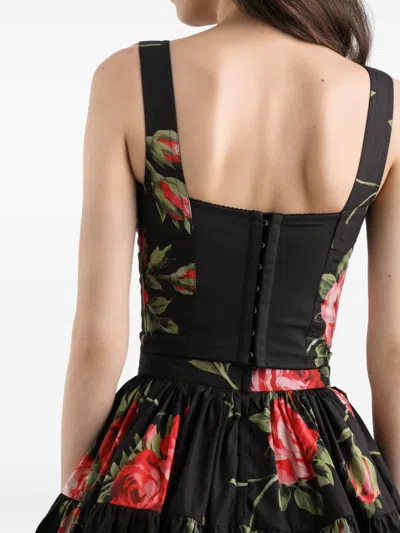 Dolce & Gabbana Top Nero In Seta Con Stampa Floreale Dolce E Gabbana In Black