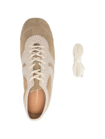 Dries Van Noten Women Beige Low-top Sneakers With Two-tone Lace-up In Suede Woman In White