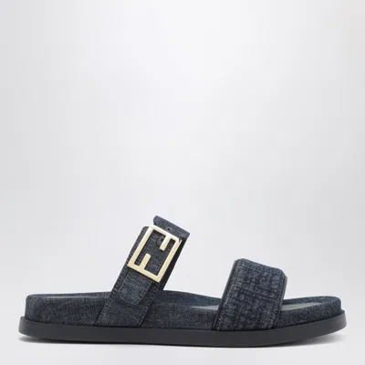 Fendi Double-band Embroidered Slides With Decorative Buckle In Multi