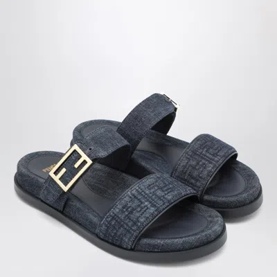Fendi Double-band Embroidered Slides With Decorative Buckle In Multi