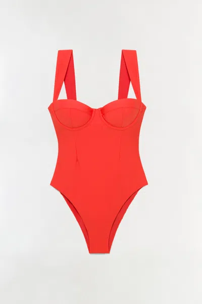 Simkhai Kyle Bustier One-piece Swimsuit In Red
