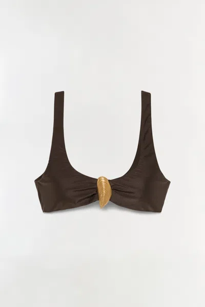 Simkhai Womens Chocolate Veyra Shell Stretch Bikini Top In Multi