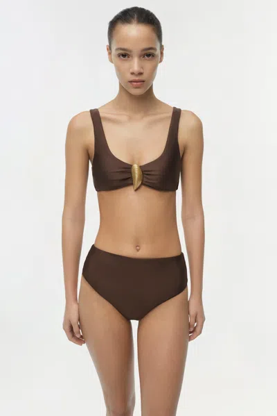 Simkhai Womens Chocolate Veyra Shell Stretch Bikini Top In Multi
