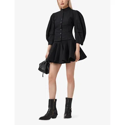 Allsaints Womens Black Tulip Gathered-waist Stretch-woven Mini Skirt