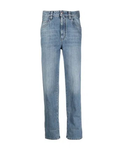 Brunello Cucinelli Logo Patch Mid-rise Straight-fit Jeans In Blue