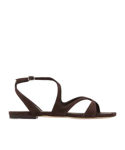 Jimmy Choo Ayla Brown Sandals With Square Toe And Ankle Buckle Closure In Suede Woman