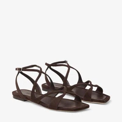 Jimmy Choo Ayla Brown Sandals With Square Toe And Ankle Buckle Closure In Suede Woman