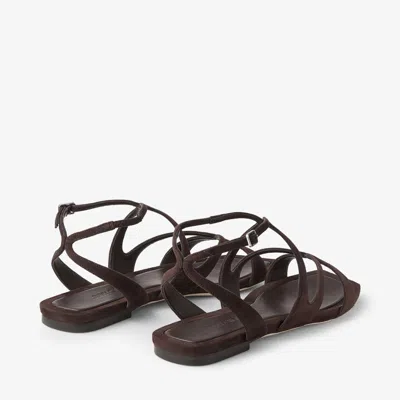 Jimmy Choo Ayla Brown Sandals With Square Toe And Ankle Buckle Closure In Suede Woman