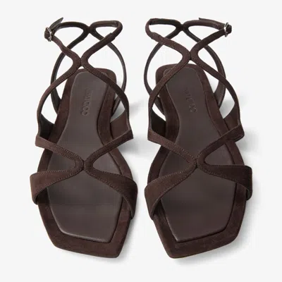 Jimmy Choo Ayla Brown Sandals With Square Toe And Ankle Buckle Closure In Suede Woman