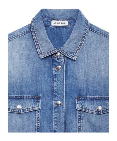 Anine Bing Womens Baltic Blue Paxton Oversized Denim Shirt