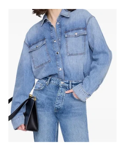 Anine Bing Womens Baltic Blue Paxton Oversized Denim Shirt