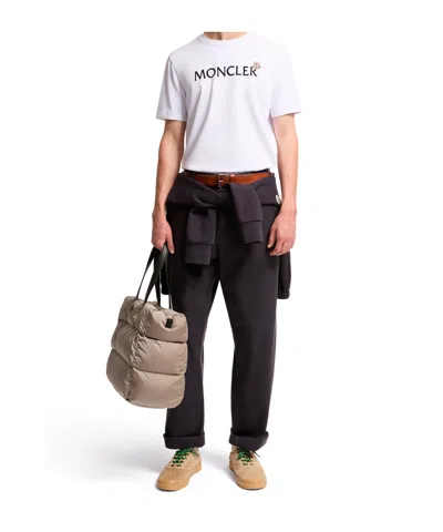 Moncler Mens White Flocked-logo Badge Short-sleeve Cotton-jersey T-shirt