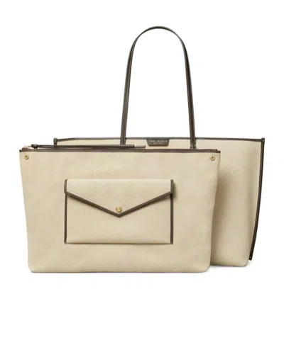 Tory Burch Perry Canvas Tote Bag Work Style In Nude