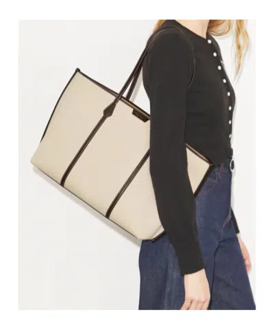 Tory Burch Perry Canvas Tote Bag Work Style In Nude