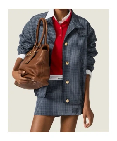 Miu Miu Checked Technical Fabric Blouson Jacket In Blue