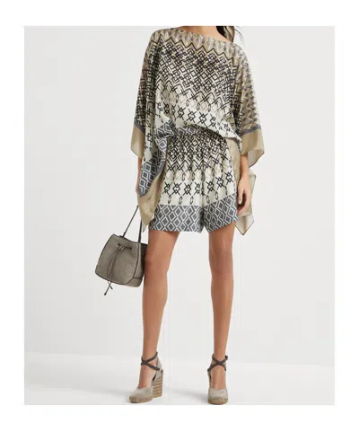 Brunello Cucinelli Geometric-pattern Silk Shorts In Multi