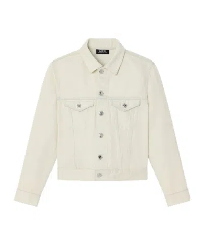 Apc Long-sleeved Single-breasted Denim Jacket In White